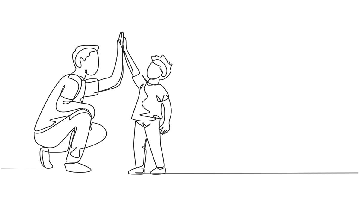 line drawing of young dad giving high five gesture to son