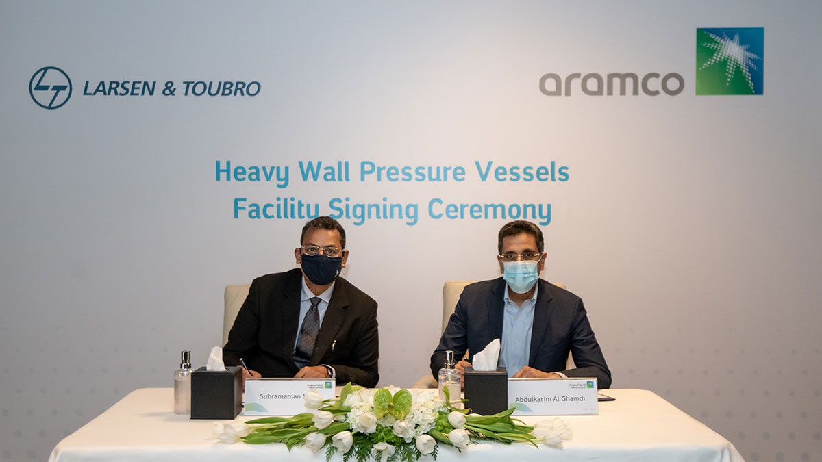 Aramco, L&T memorandum of understanding signing to develop manufacturing sector in Saudi as part of the NAMAAT program.