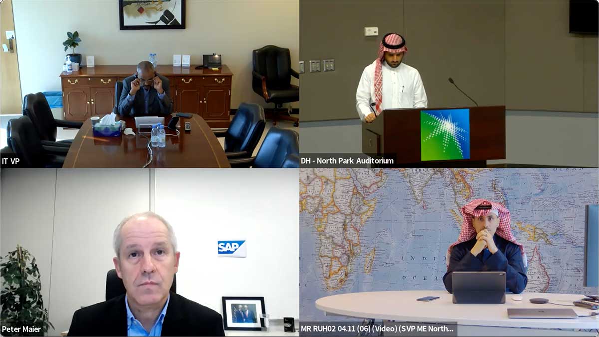 Aramco SAP Innovation Day with VP Al-Ulyan speaking with other company officials