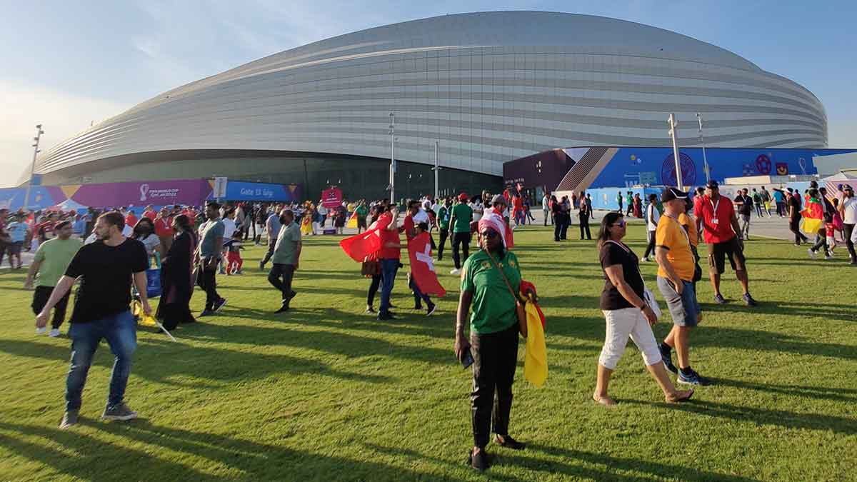 FIFA World Cup fans outside al-janoub stadium in Qatar Nov. 22 2022