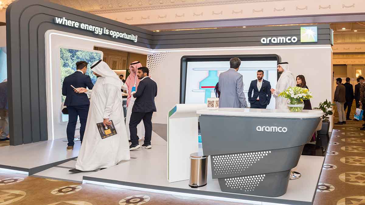 Aramco booth at the Produced Water Conference held in the Kingdom for the first time