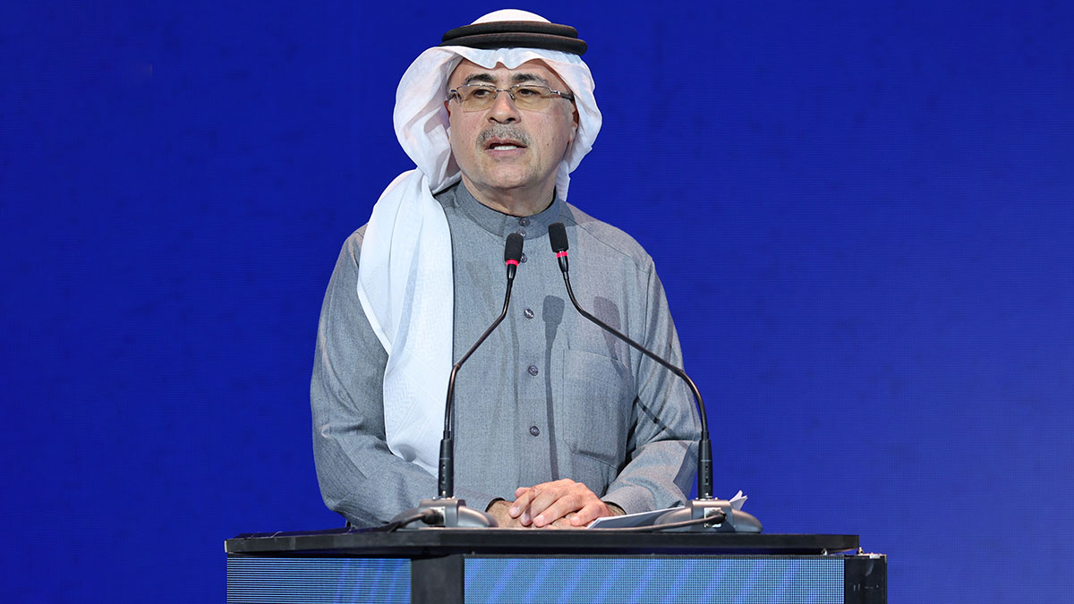 Amin Nasser Aramco CEO speaks at the Saudi Capital Markets Forum in Riyadh on Feb. 12