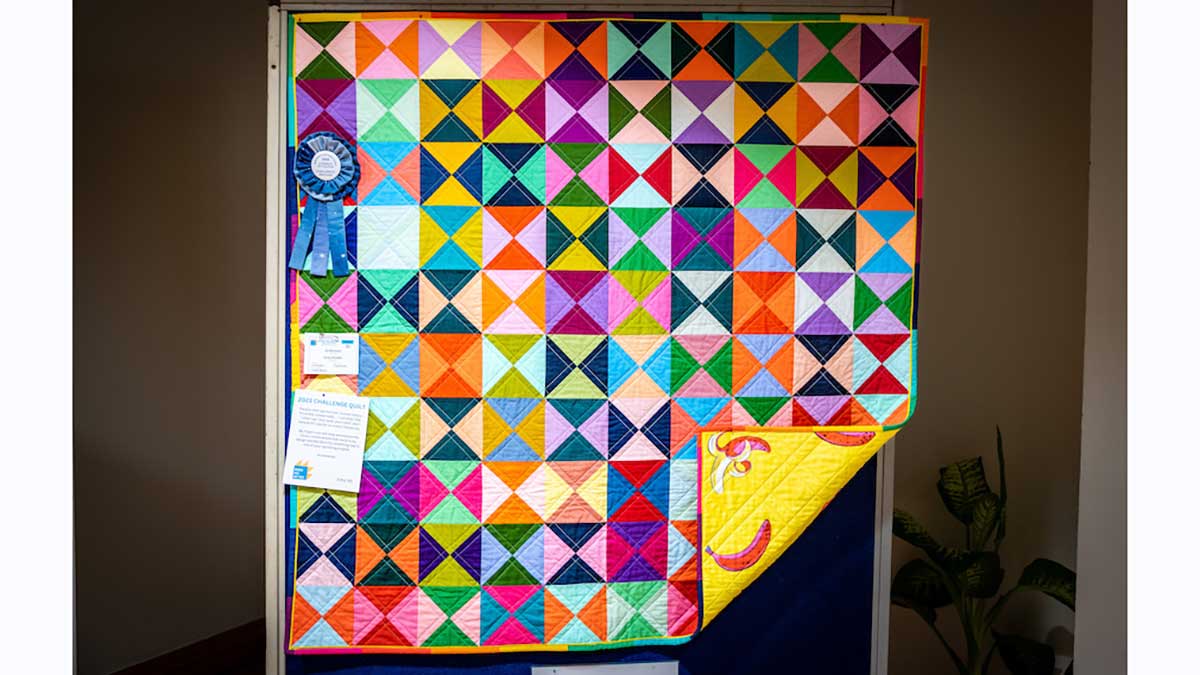 The third place winner in the Challenge Quilt, Go Bananas done by Cyndy Bresden Dhahran Oasis Quilt Group annual show