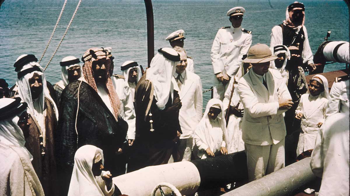 King Abdulaziz at first shipment of petroleum