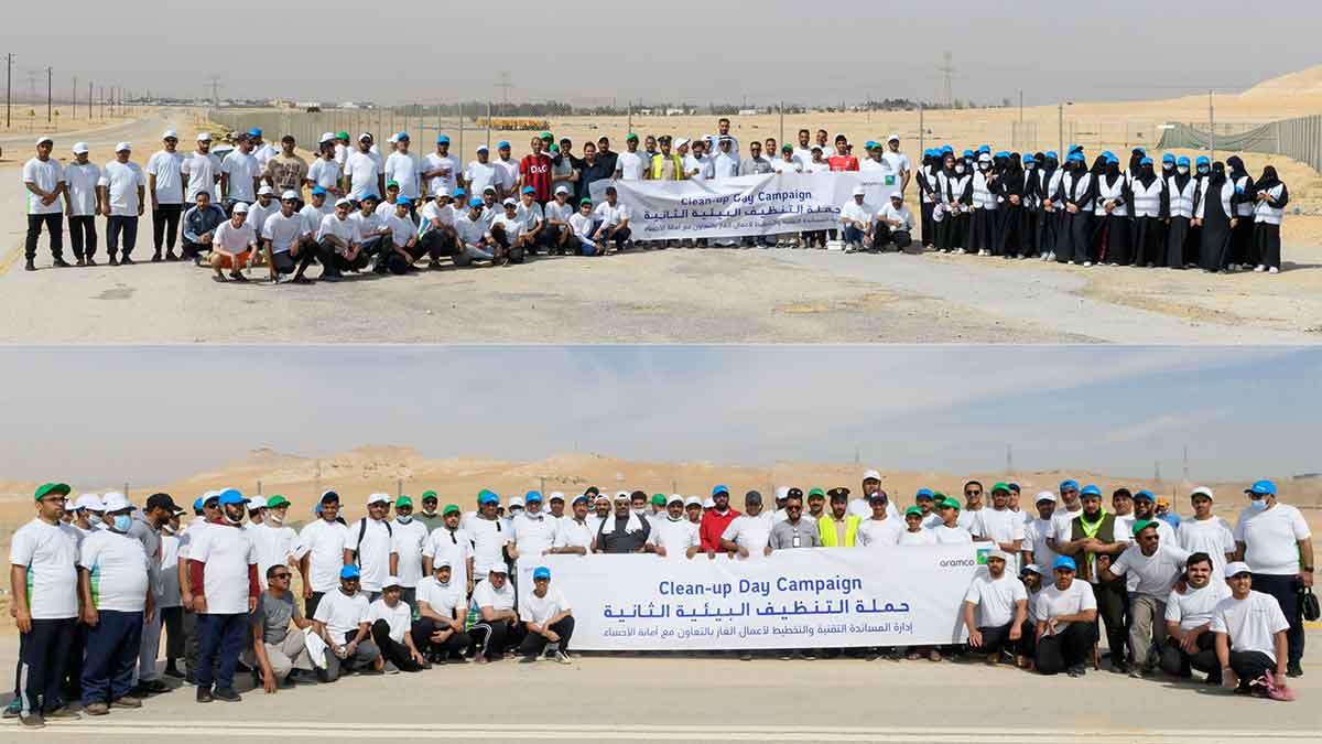 Al-Hasa and Aramco volunteers at garbage pickup 2023 Saudi Environment Day