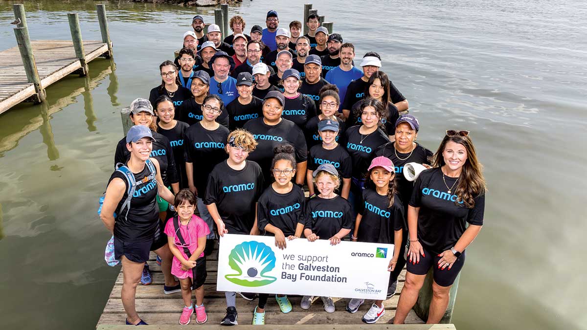 Aramco volunteers at a Galveston Bay cleanup in Texas City, Texas U.S.