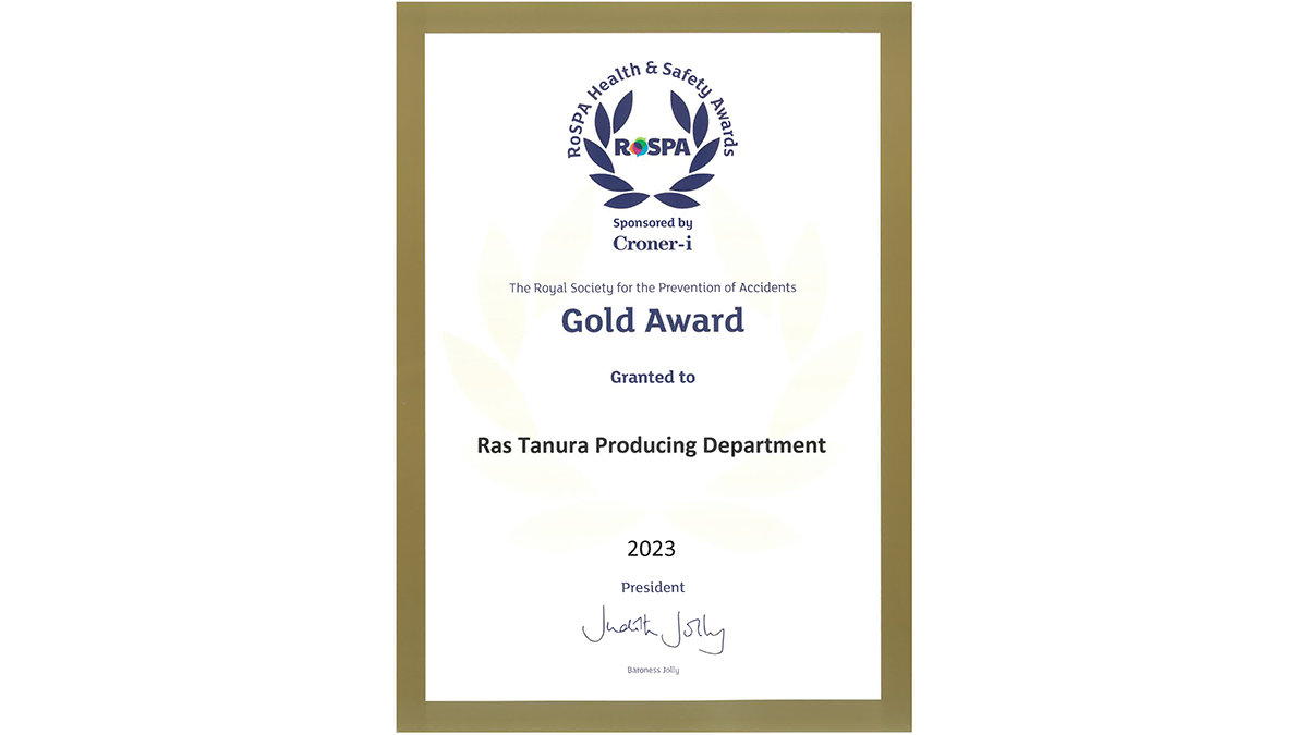 Ras Tanura Producing Department earns RoSPA Gold award for accident prevention efforts